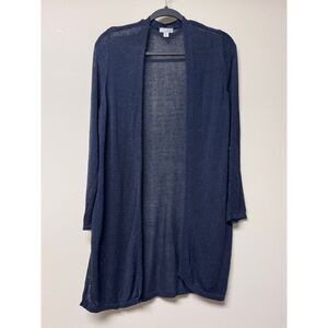 J. JILL Linen Open Front Sweater Cardigan, Navy Blue, Sz M